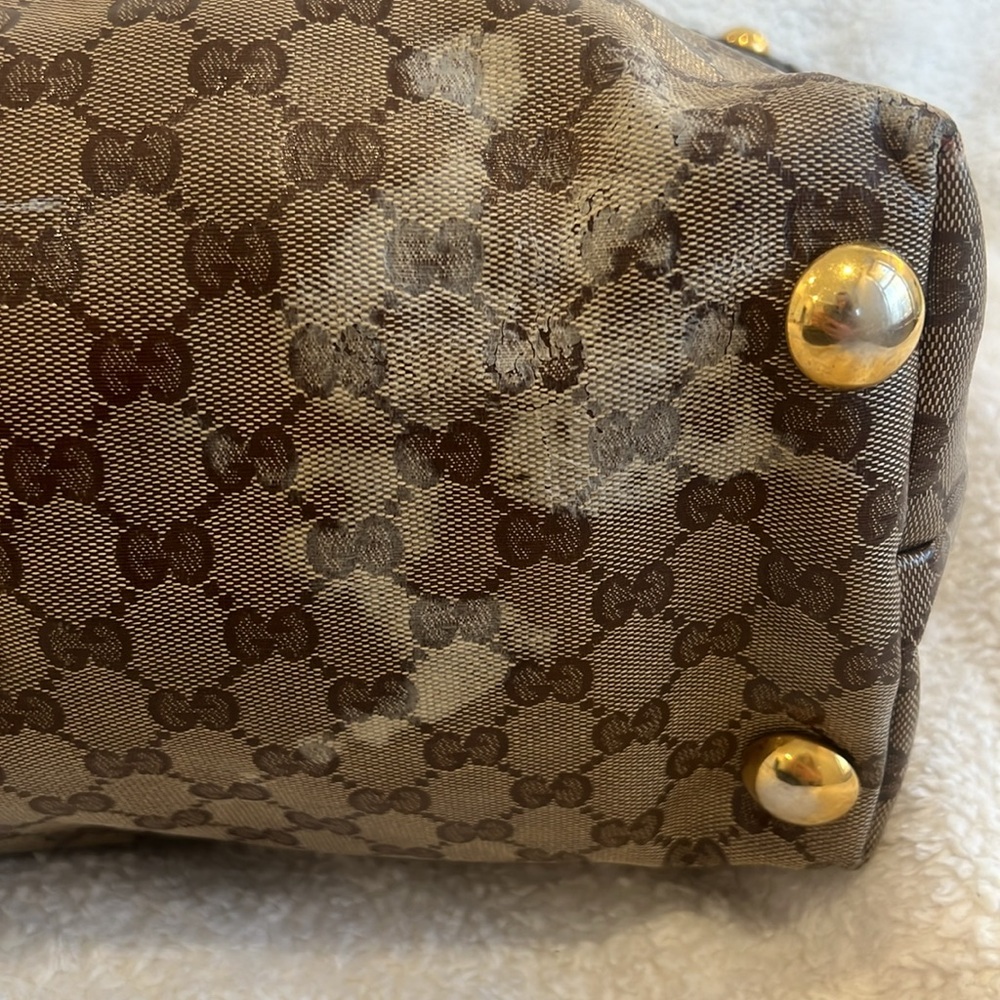 ✨ Vintage Gucci Classic Babouska Crystal Canvas and Leather Tote - Picture 6 of 13